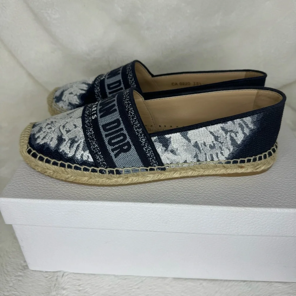 Dior Granville Tie Dye Denim Blue White Logo Embroidered Espadrille